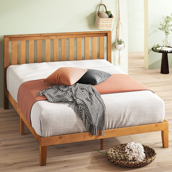Alexia Wood with Wood Headboard Bed Frame with headboard / Solid Wood Foundation