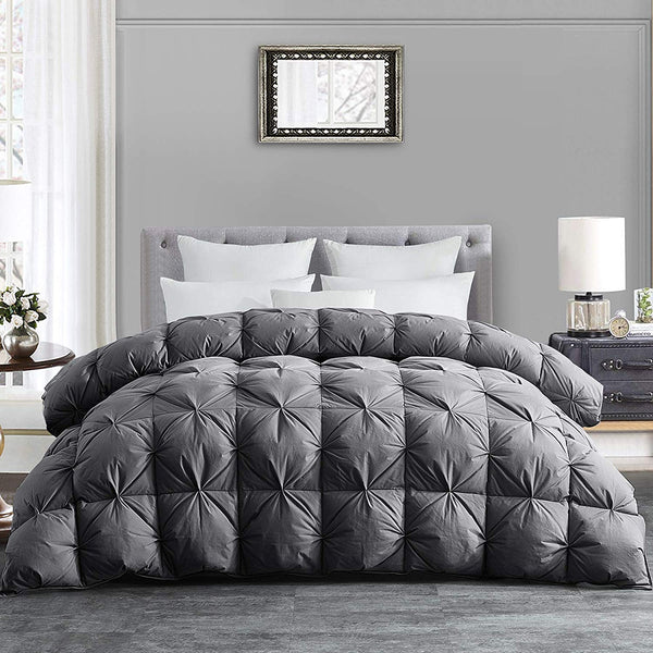 Oversized King Feather and Down Comforter, Grey Pinch Pleat Thick Duvet Insert
