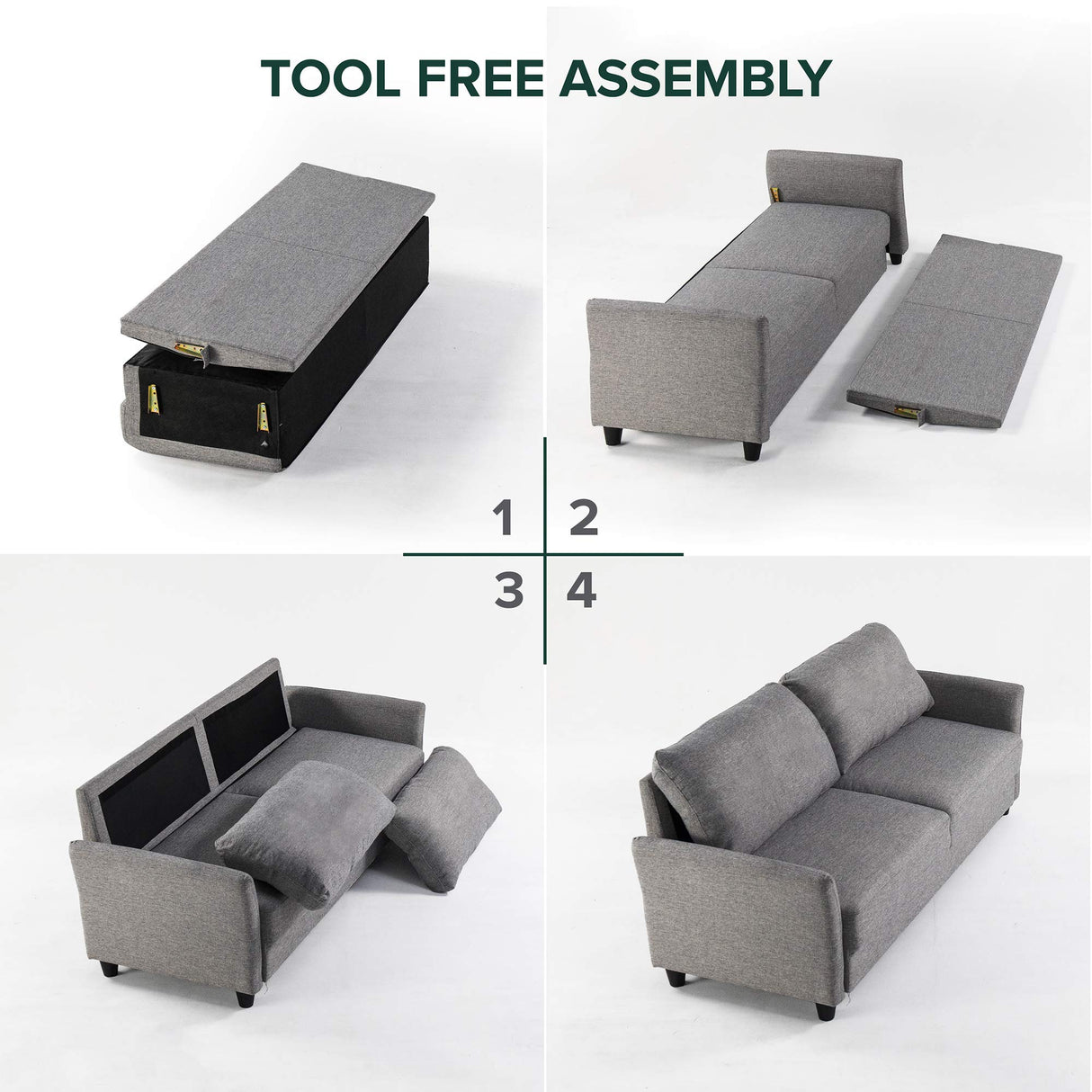 Jackie Loveseat Sofa / Easy, Tool-Free Assembly, Soft Grey