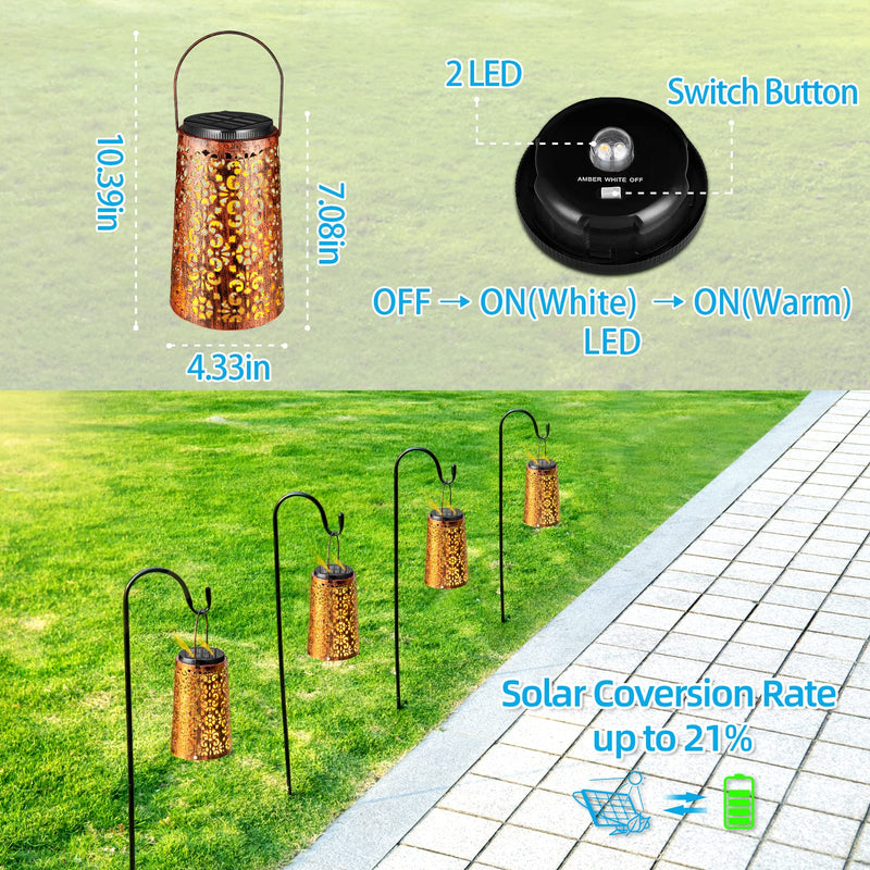 2 Pcs Solar Hanging Lanterns Outdoor Fairy Lights Waterproof IP55 Solar Powered Lantern