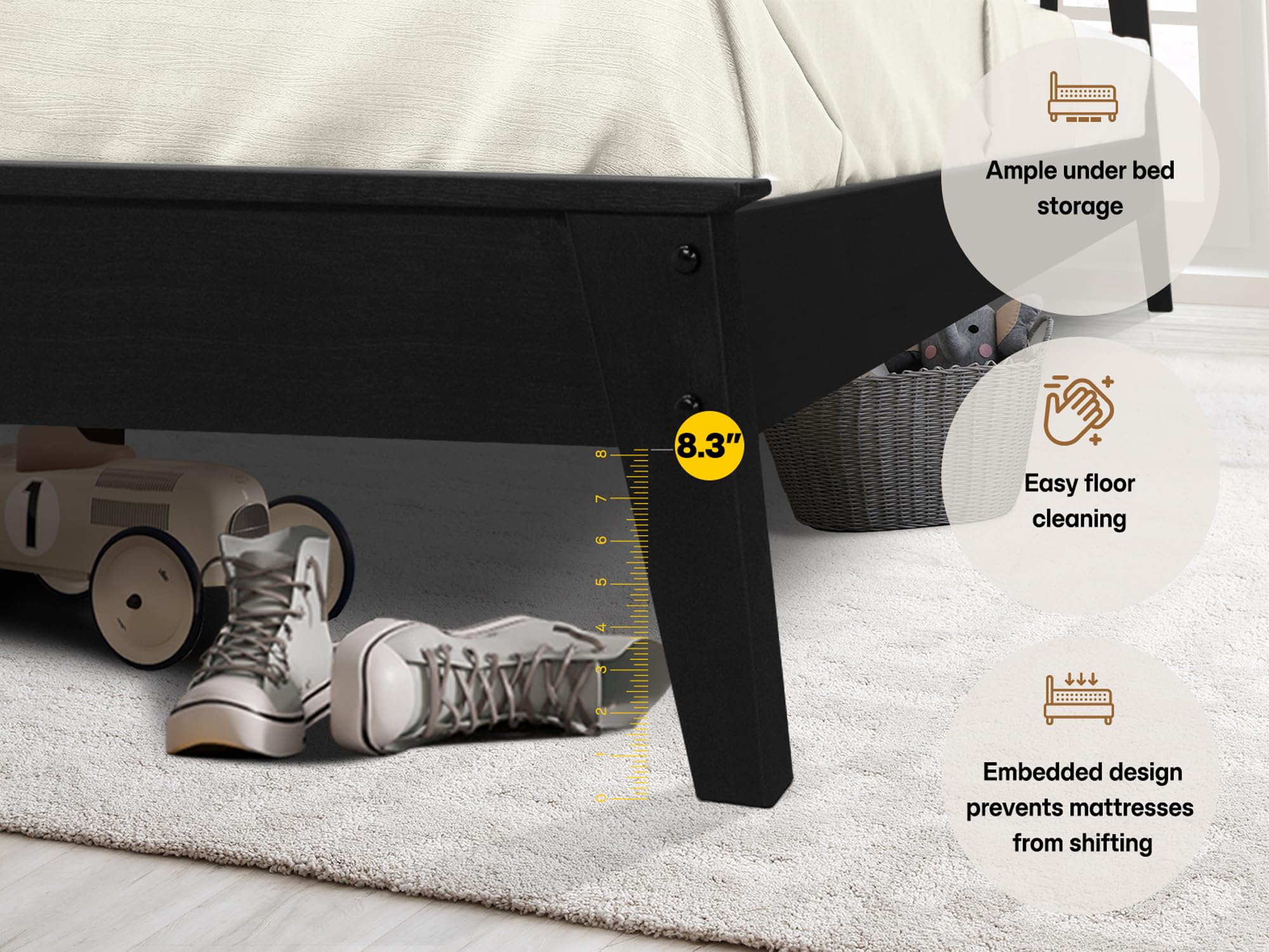 Kaylin Bed Frame with Headboard Solid Wood Platform Bed