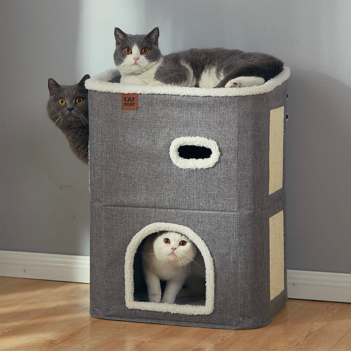 2-Storey Cat House for Indoor Cats Bed, Covered Cat Beds & Furniture