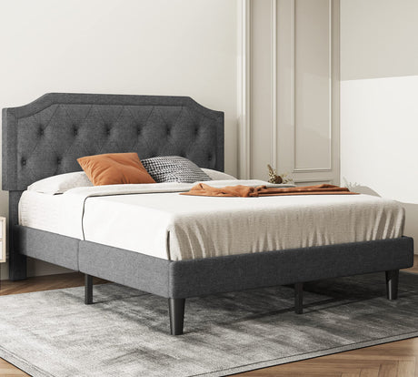 Upholstered Full Size Platform Bed Frame with Adjustable