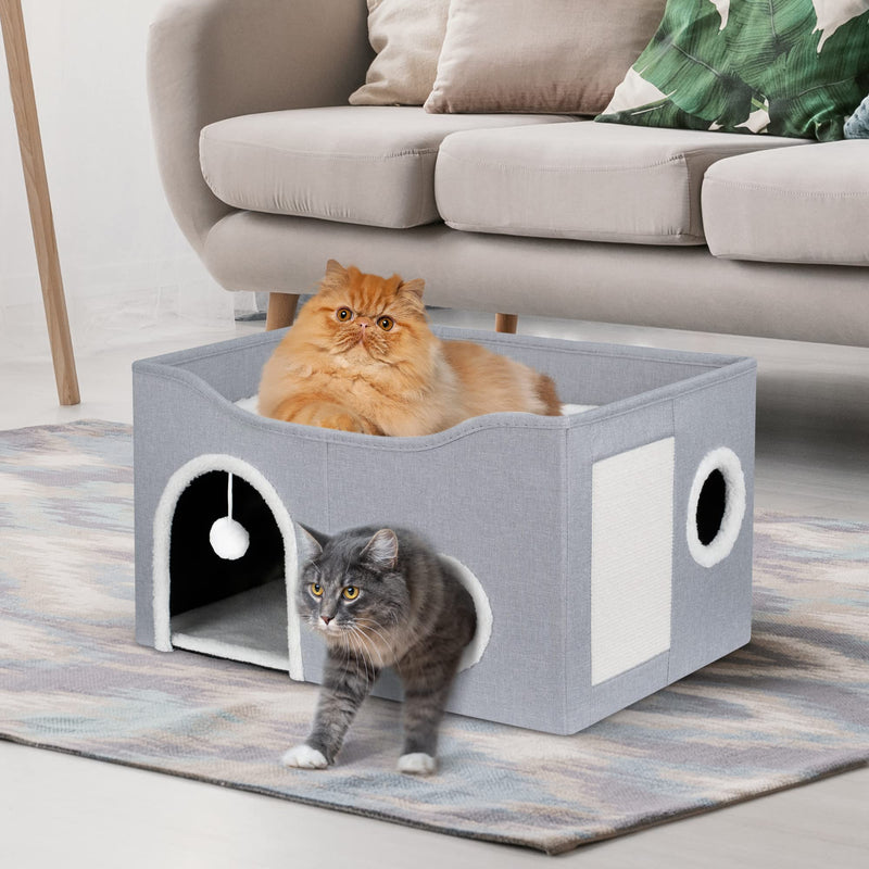 Cat House for Indoor Cats - Large Cat Bed Cave with Fluffy Ball and Scratch Pad