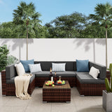 8 Pieces Patio Furniture Set Outdoor with Gas Fire Pit Table