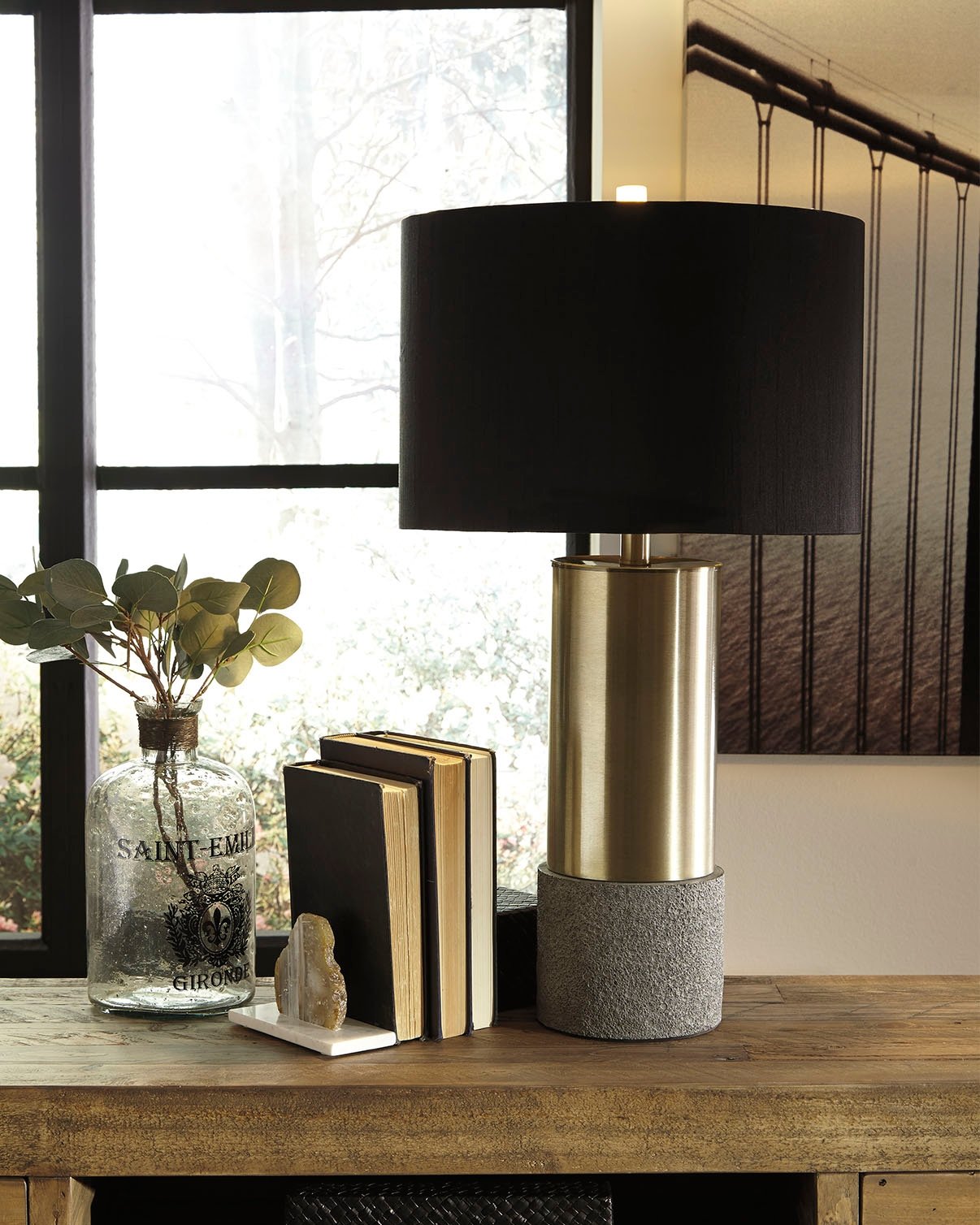 Jacek Modern Contemporary Table Lamp, 2 Count, Gray & Brass Finish