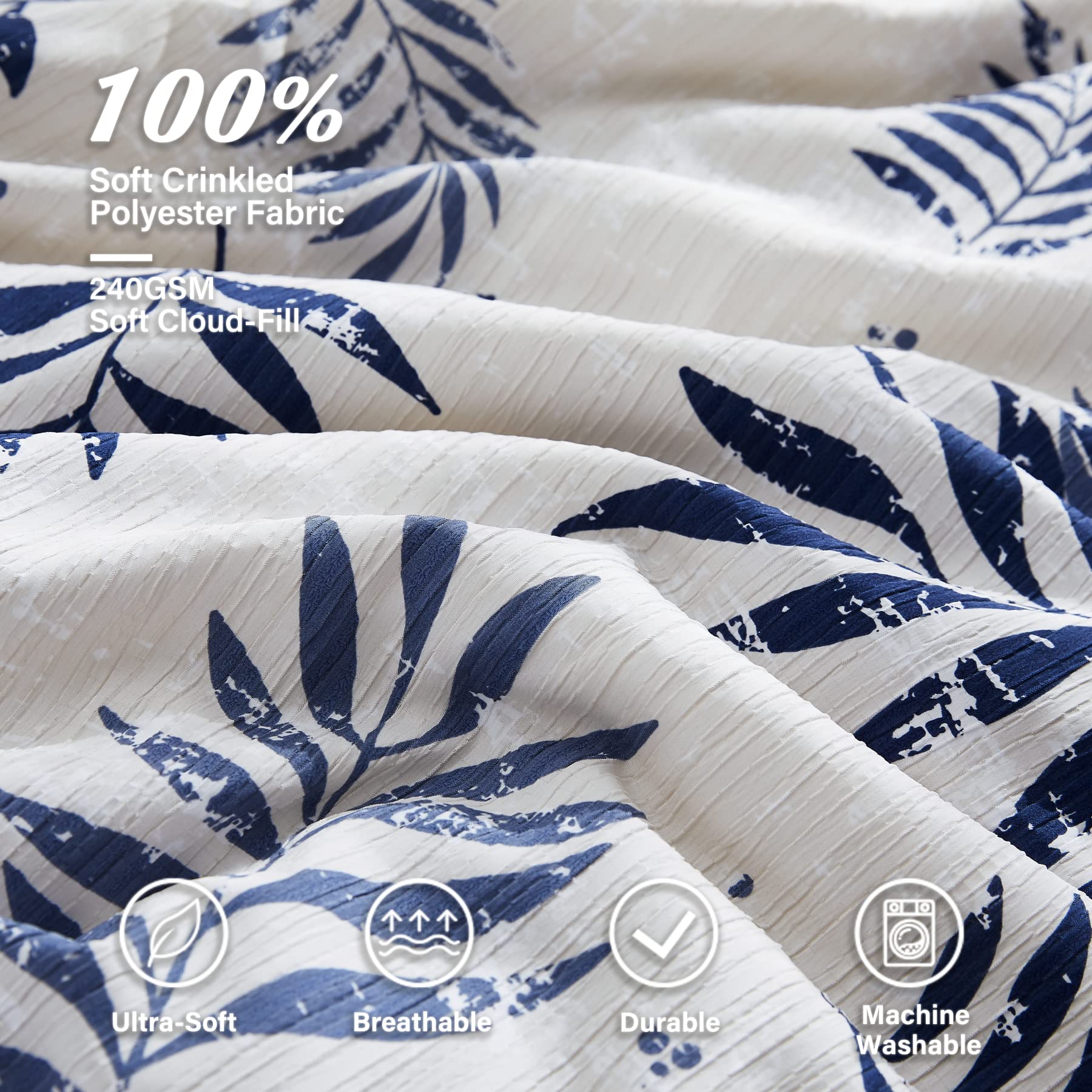 Textured Design Blue Leaves Printed Comforter King Size