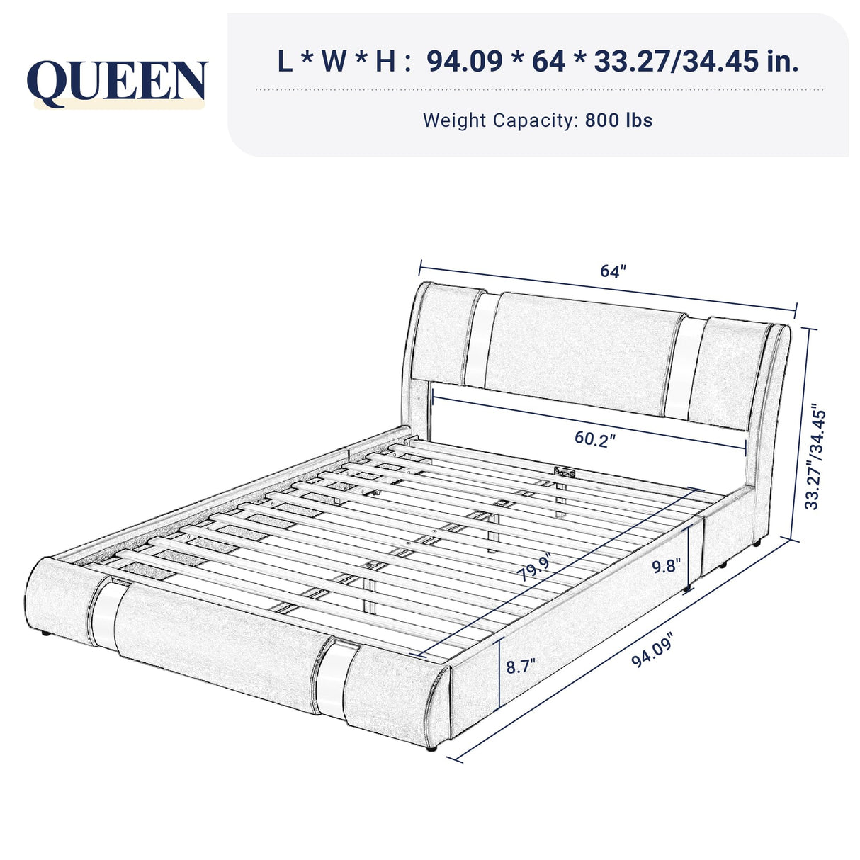 Queen Size Platform Bed Frame with Iron Piece Decor