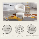 White Modern Mid Century Comfy Accent Chair with Ottoman