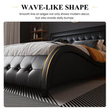 King Size Box-Tufted Platform Bed Frame/Faux Leather Upholstered Bed Frame