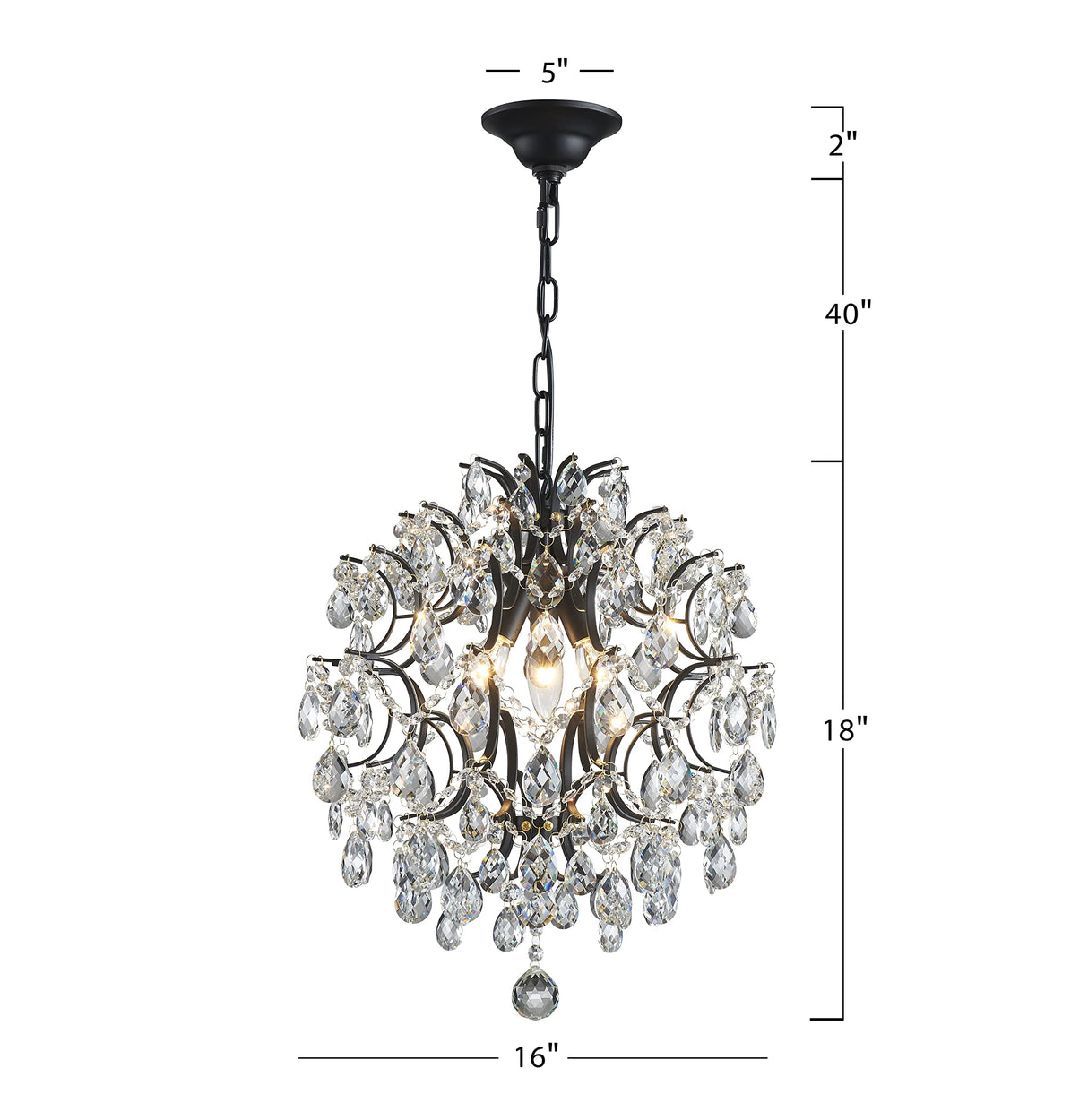 Modern Black Pendant Chandelier Crystal Raindrop Lighting