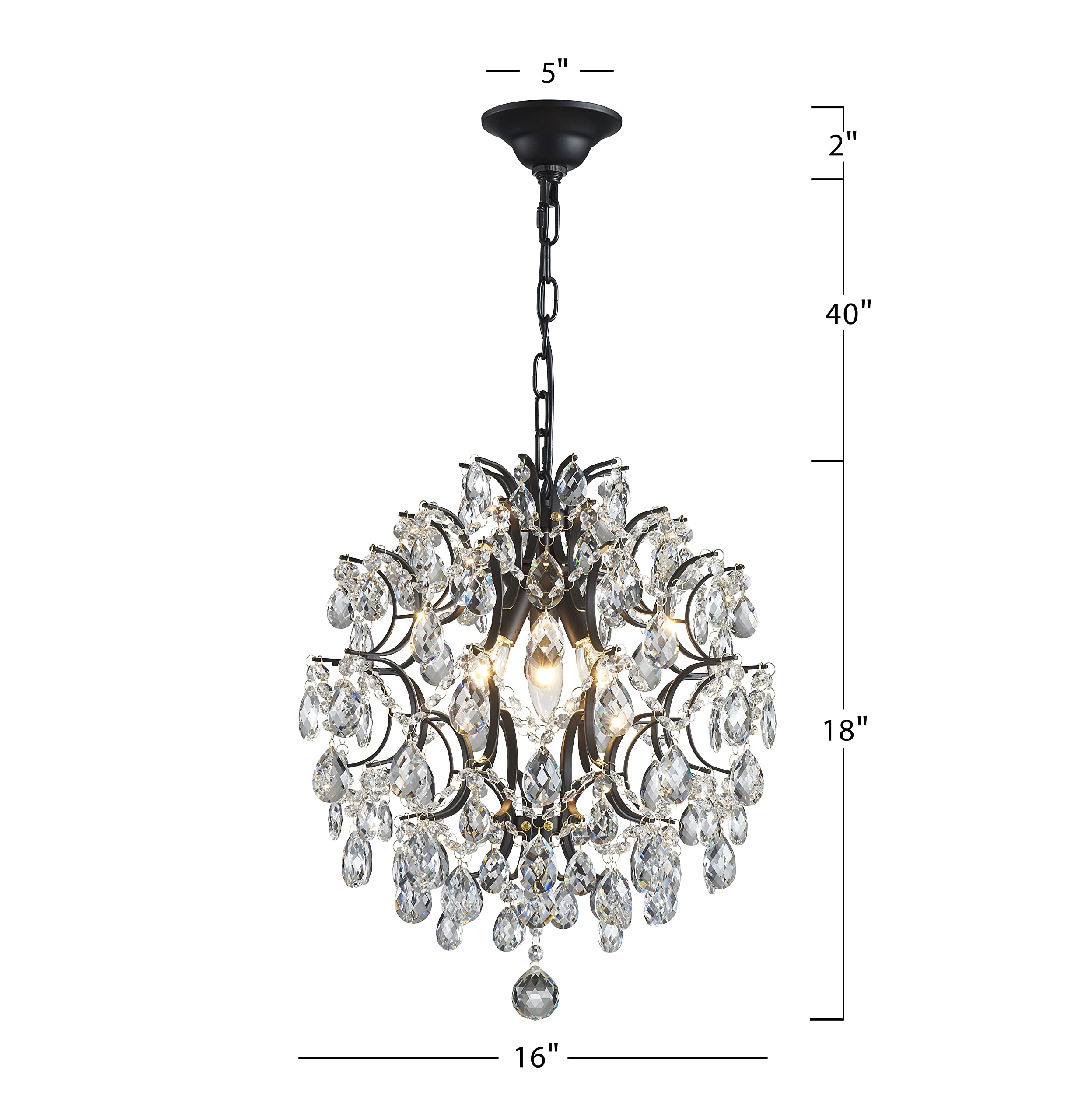 Modern Black Pendant Chandelier Crystal Raindrop Lighting