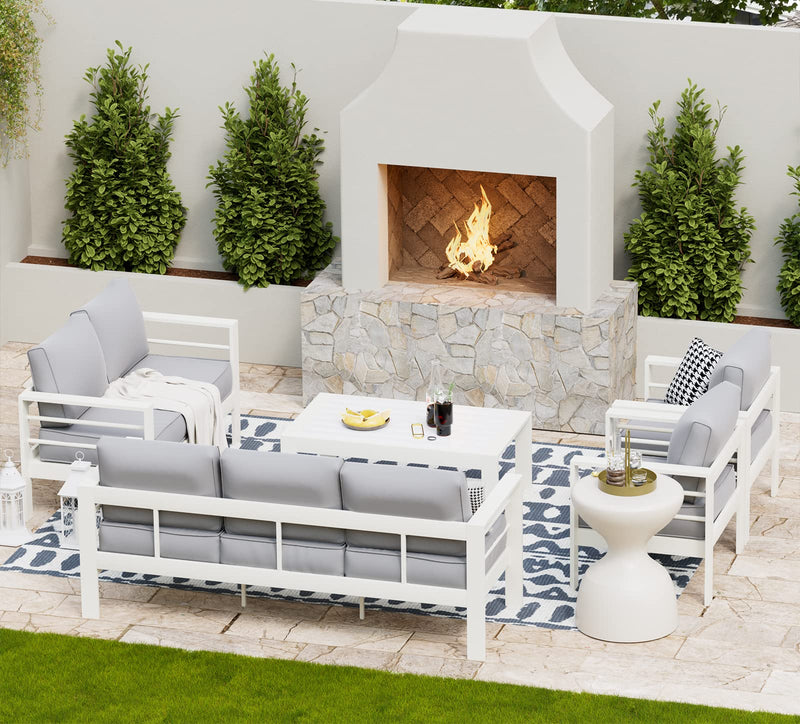 Oversized Aluminum Patio Furniture Set, Modern Metal Outdoor Patio Conversation Sets