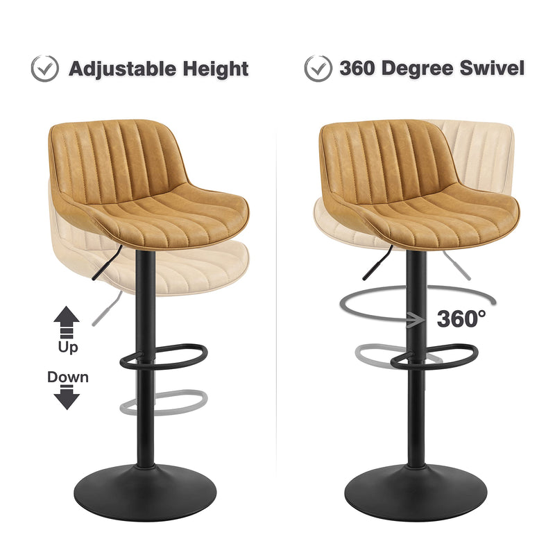 Bar Stools Set of 2, Mid Century Modern Counter Stools Faux Leather Swivel Adjustable Height