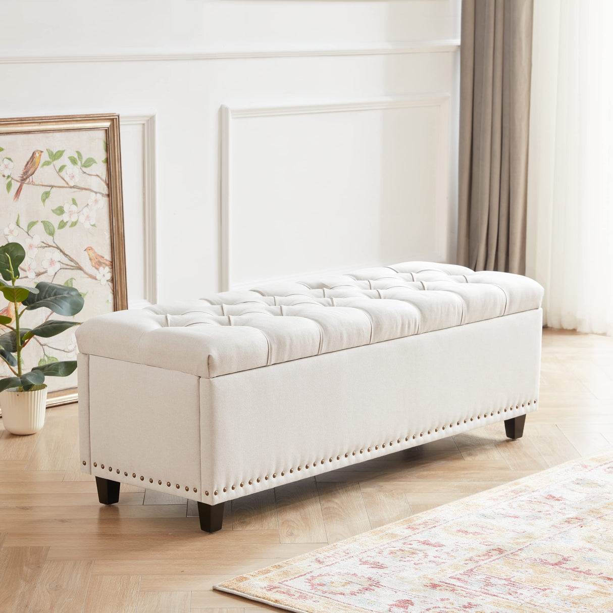 Ottoman with Storage，50.8-inch Storage Bench