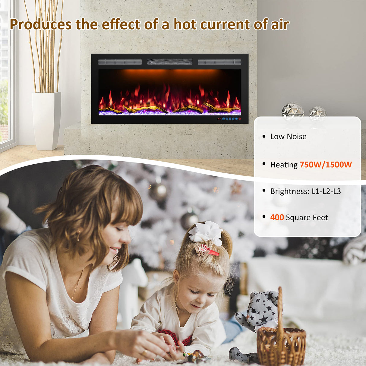 88 Inch WiFi-Enabled Electric Fireplace Inserts & Wall Mounted