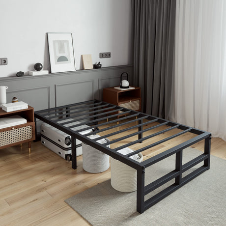 Twin Size Metal Bed Frame, High Under Bed Platform Storage Space