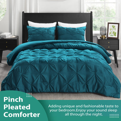 Pintuck Queen Comforter Set with 2 Pillow Shams - 3-Piece - Crystal Teal Queen Bed