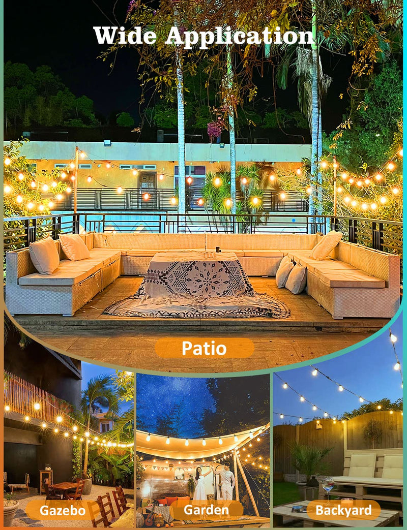 100 FT Outdoor String Lights for Outside – LED Patio Lights Waterproof with Dimmer Remote