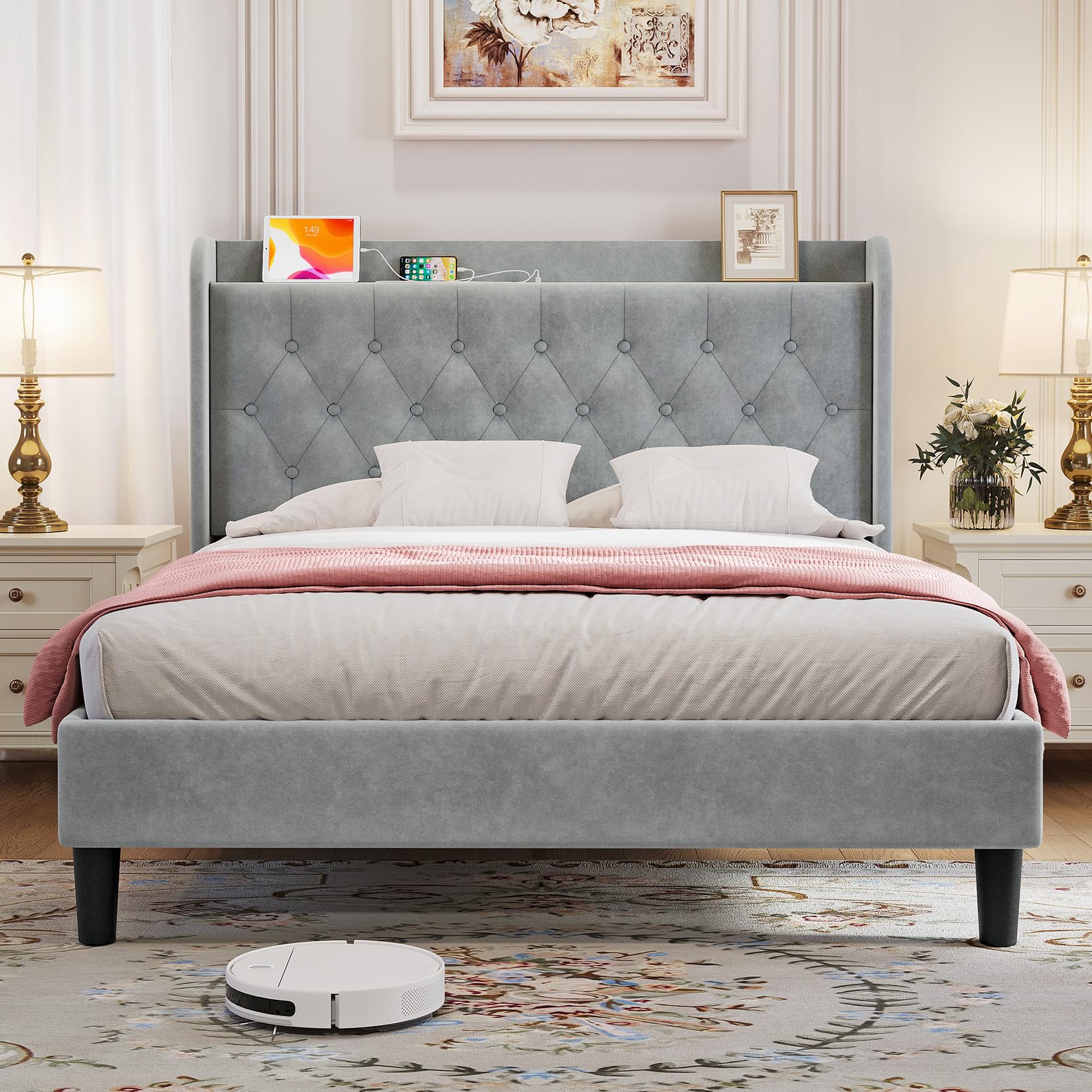 Velvet Adjustable Upholstered Platform Frame