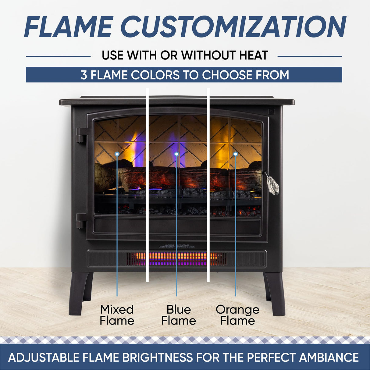 Electric Fireplace Stove Heater in Black Provides Supplemental Zone Heat