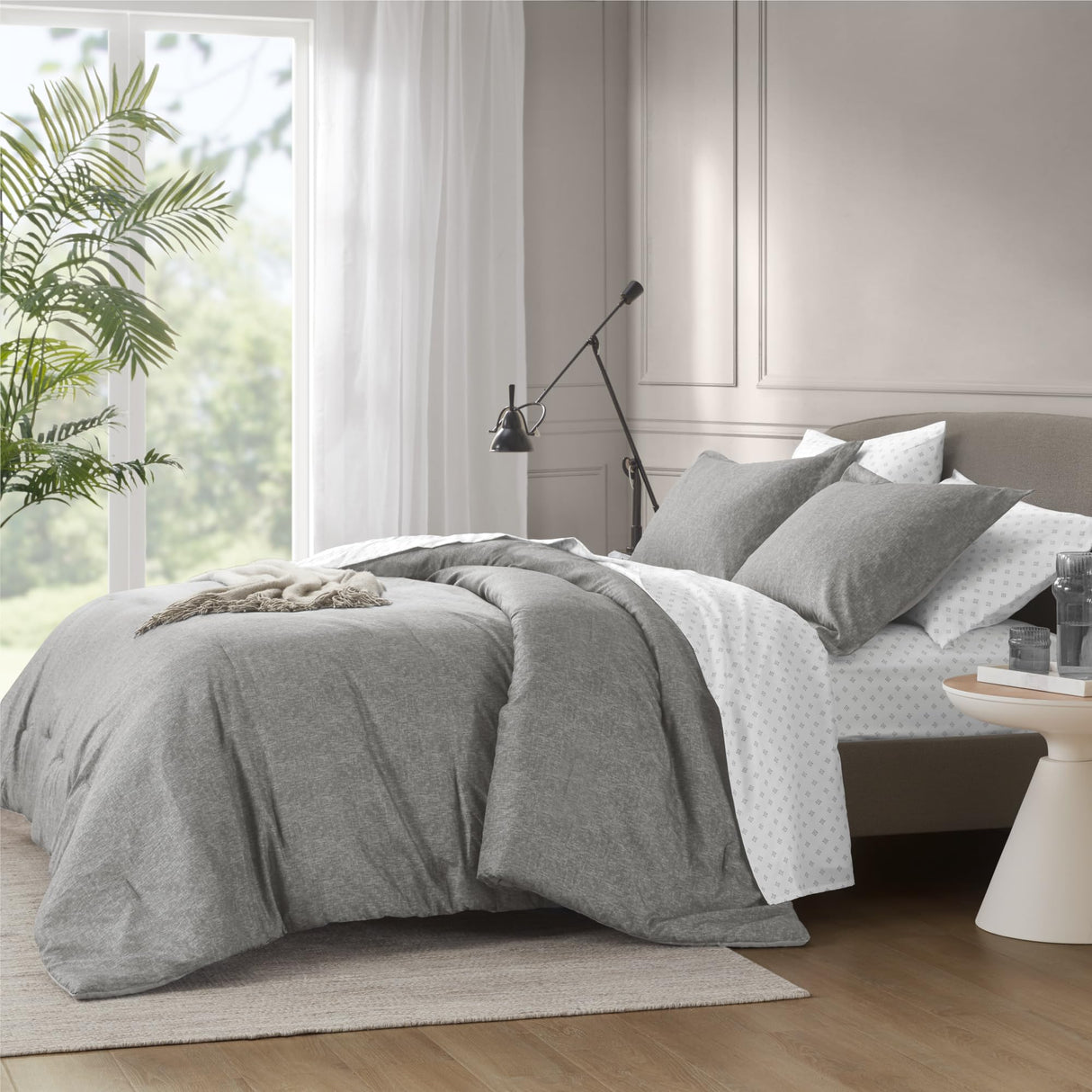 7 Pieces Grey Bed in a Bag Comforter Set with Sheets