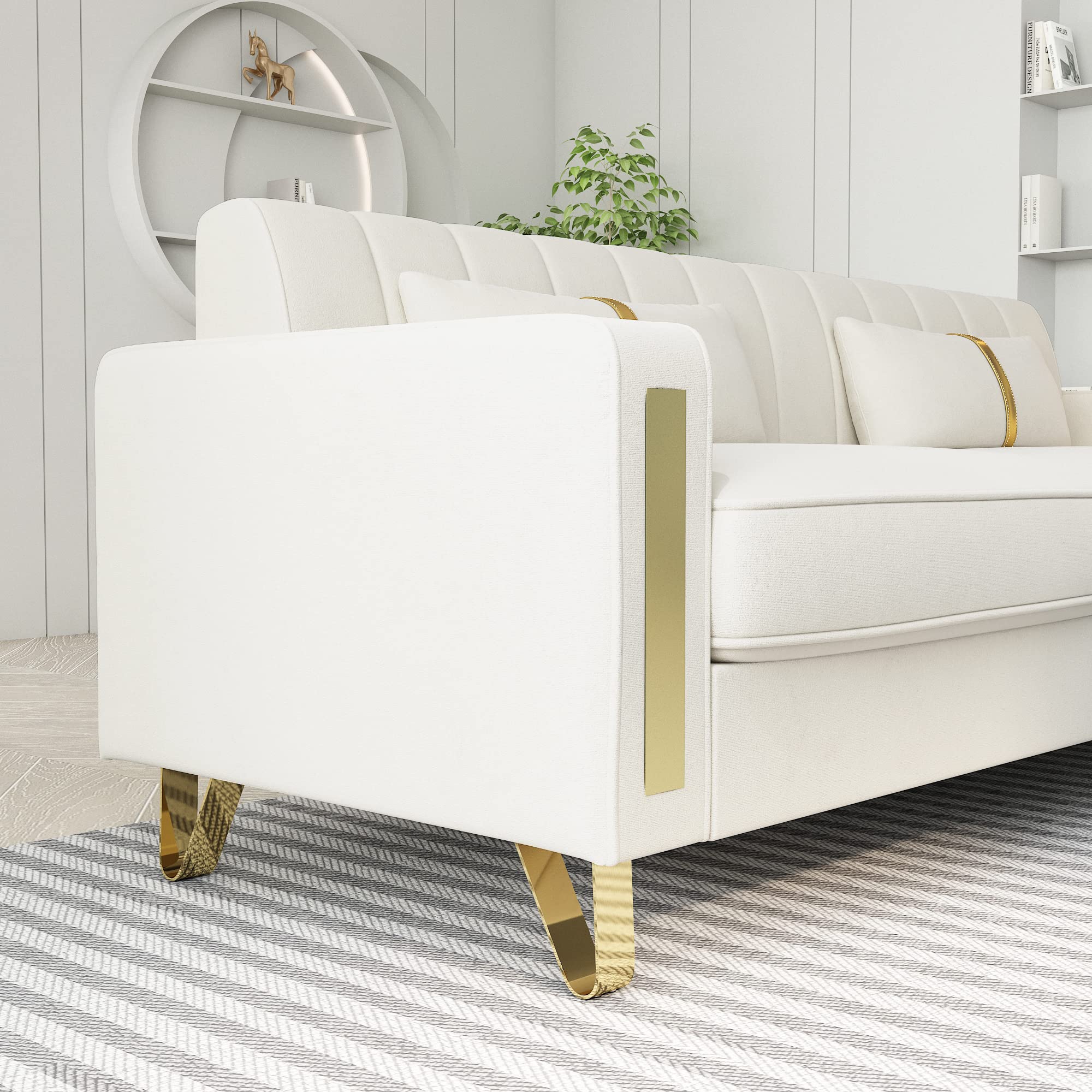, 86" Large Loveseat Sectional Sofa Couch with Gold Legs for 3-4 Persons