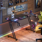 47 Inch Gaming Desk with LED Lights Carbon Fibre Surface Gaming Table