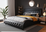 Full Size Box-Tufted Platform Bed Frame/Faux Leather Upholstered Bed