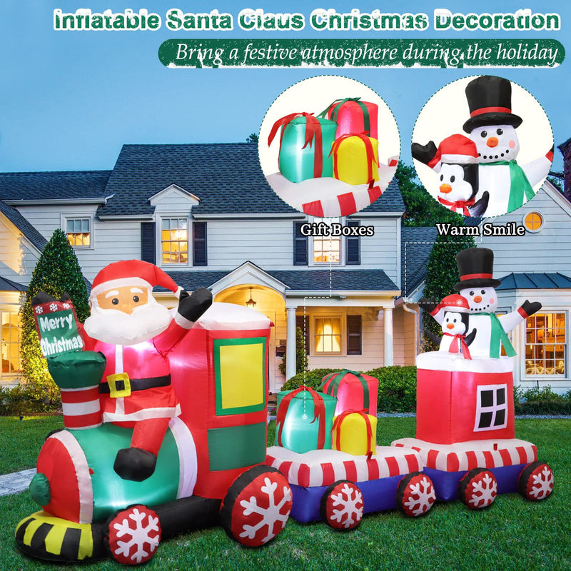 8 FT Christmas Inflatable Train with Santa Claus, Snowman, Penguin, Gift Boxes, Blow Up