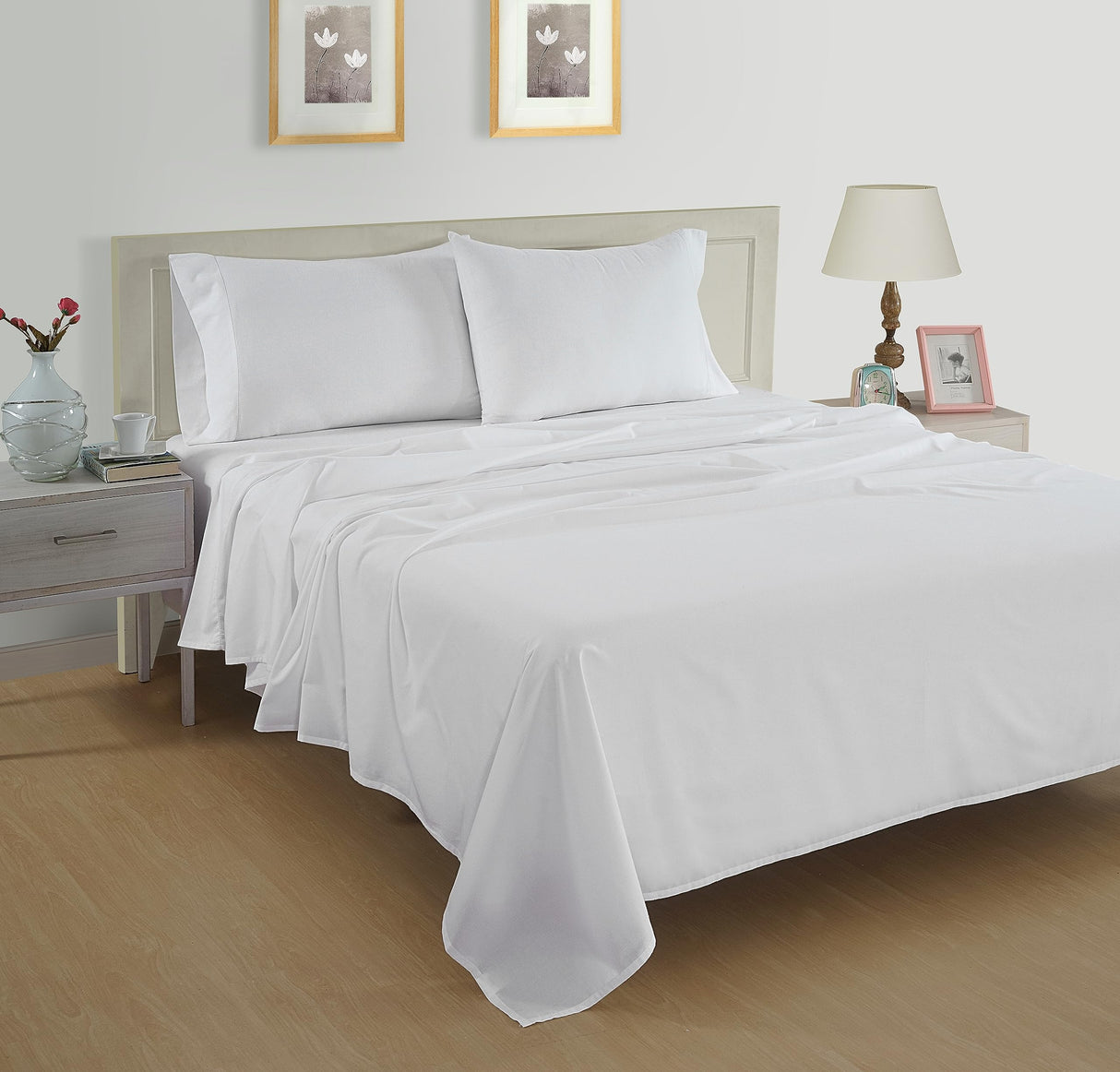 100% Organic Cotton Pure White Full Sheets Set 4-Piece Long Staple Percale Weave