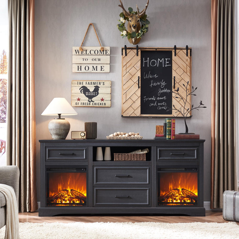 Farmhouse Double Fireplaces TV Stand for TVs Up to 80 inches