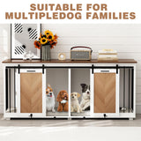 72.4" Large Double Dog Crate Furniture, Wooden Dog Crate Kennel Furniture