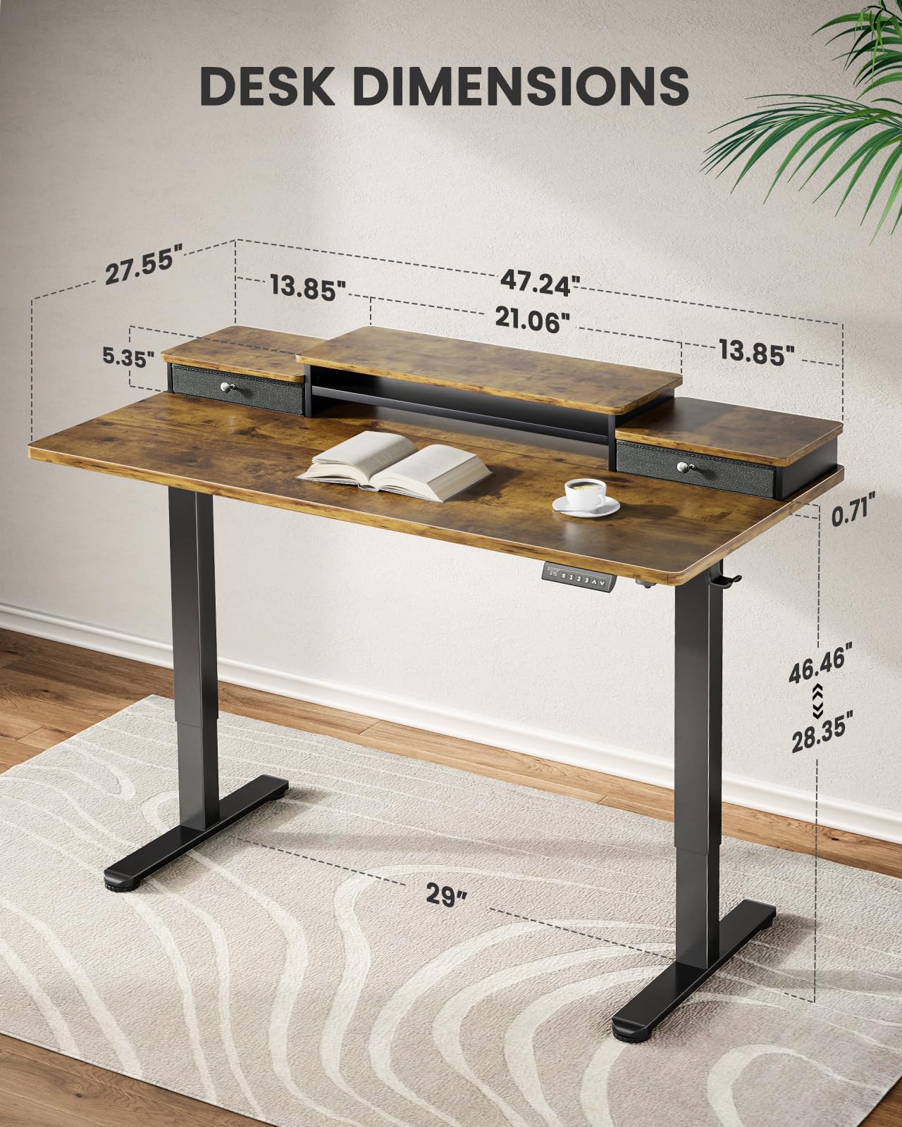 Electric Standing Desk with Double Drawers