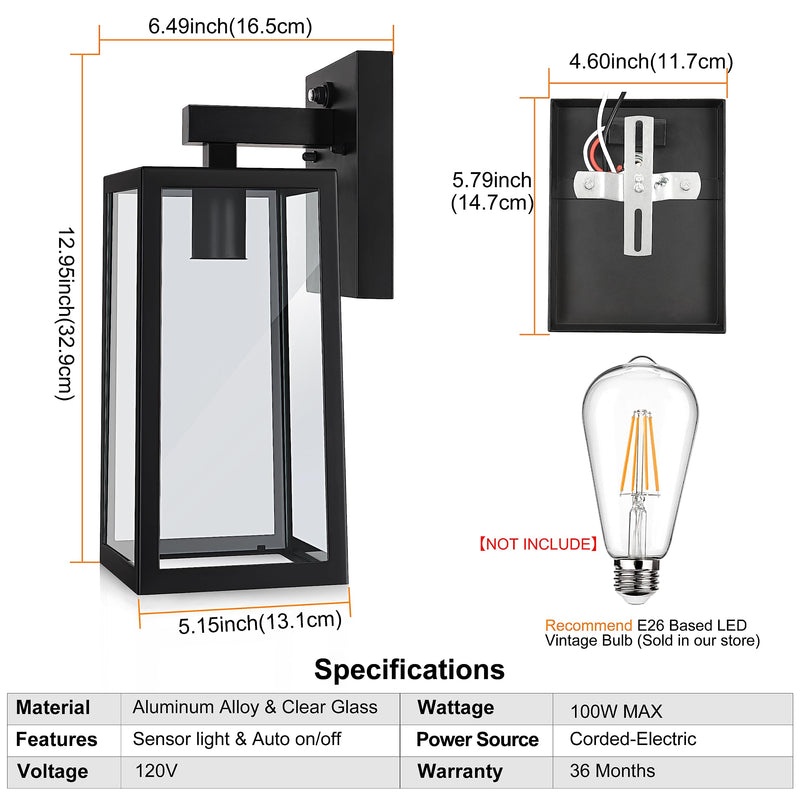 Dusk to Dawn Outdoor Wall Lantern, Exterior Wall Sconce Sensor Light Fixture