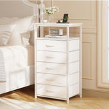 5 Drawers Dresser with Charging Station, Dresser for Bedroom, Tall Night Stand