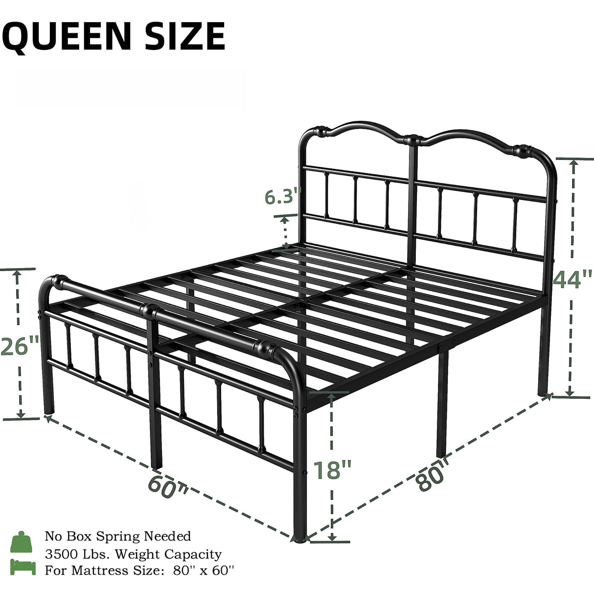 Queen Bed Frame with Headboard and Footboard, 18 Inch High, Heavy Duty Bed Frame