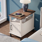 2 Pack Farmhouse End Table with Charging Station for Living Room