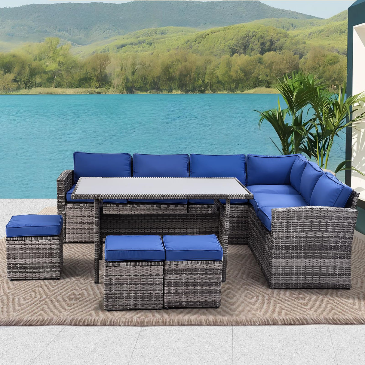 7 Piece Patio Furniture Set Wicker Conversation Set Outdoor