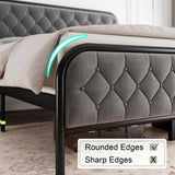 King Size Bed Frame, Upholstered Bed Frame with Diamond Tufted Headboard