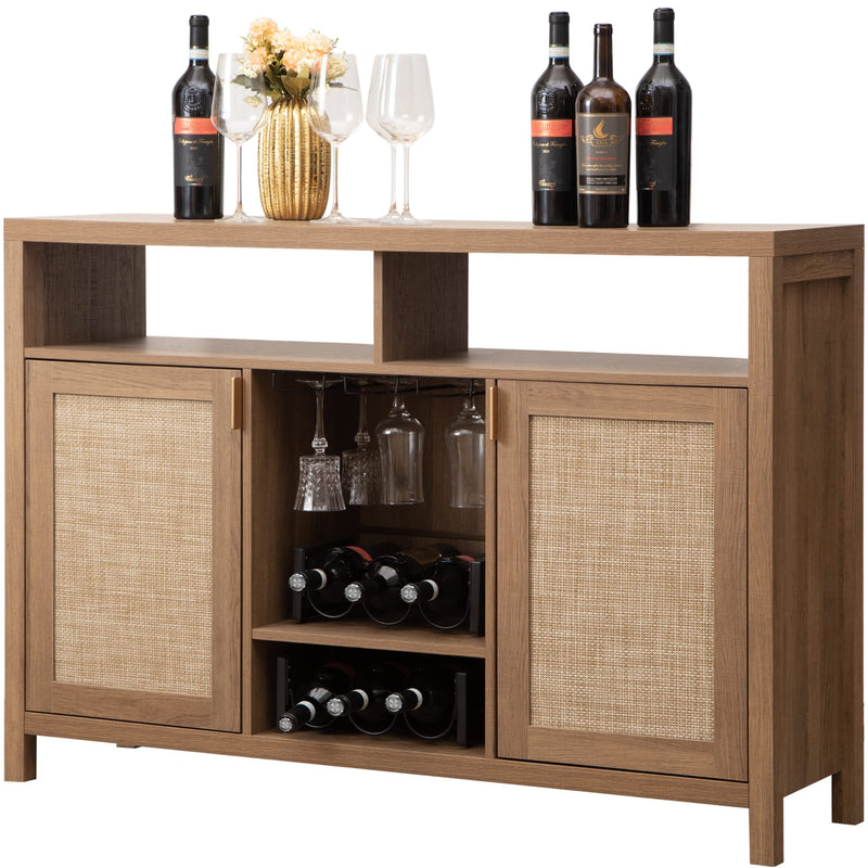 Coffee Bar Cabinet, 51" Rattan Sideboard Buffet Cabinet with Storage