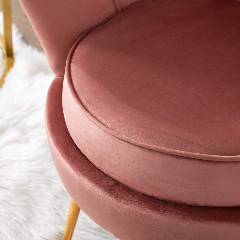 Pink Velvet Accent Chair for Living Room, Lounge Chair for Bedroom with Gold Metal Legs, Vanity Chair