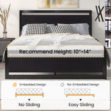 Bed Frame with Modern Wooden Headboard/Heavy Duty Platform Metal Bed Frame