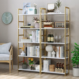 Industrial Gold Bookcase with Metal Frame, Modern Display Shelves