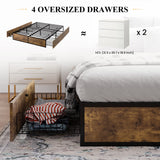 Queen Bed Frame with Storage, Platform Bed with 4 Extra Large Storage Drawers