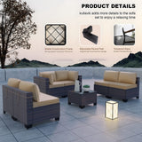 Patio Furniture 7 Pieces Outdoor Sectional PE Rattan Sofa Set Brown Manual Wicker