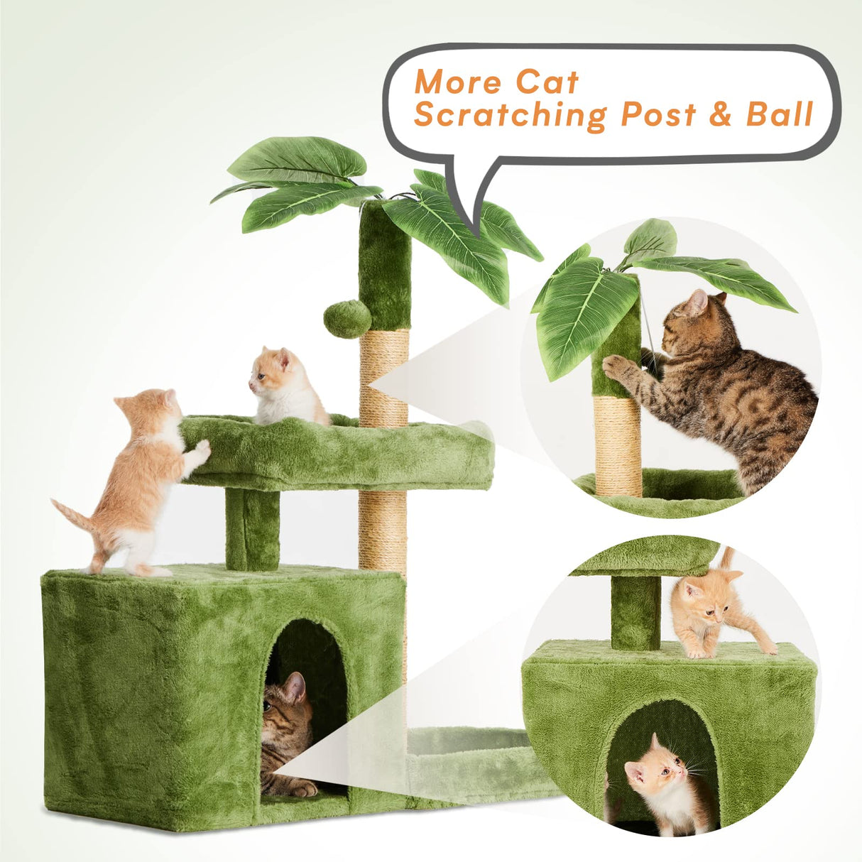 31.5" Cat Tree/Tower for Indoor Cats with Green Leaves, Cat Condo Cozy Plush Cat House