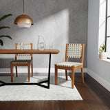 Faux Leather Woven Dining Chair with Wood Frame