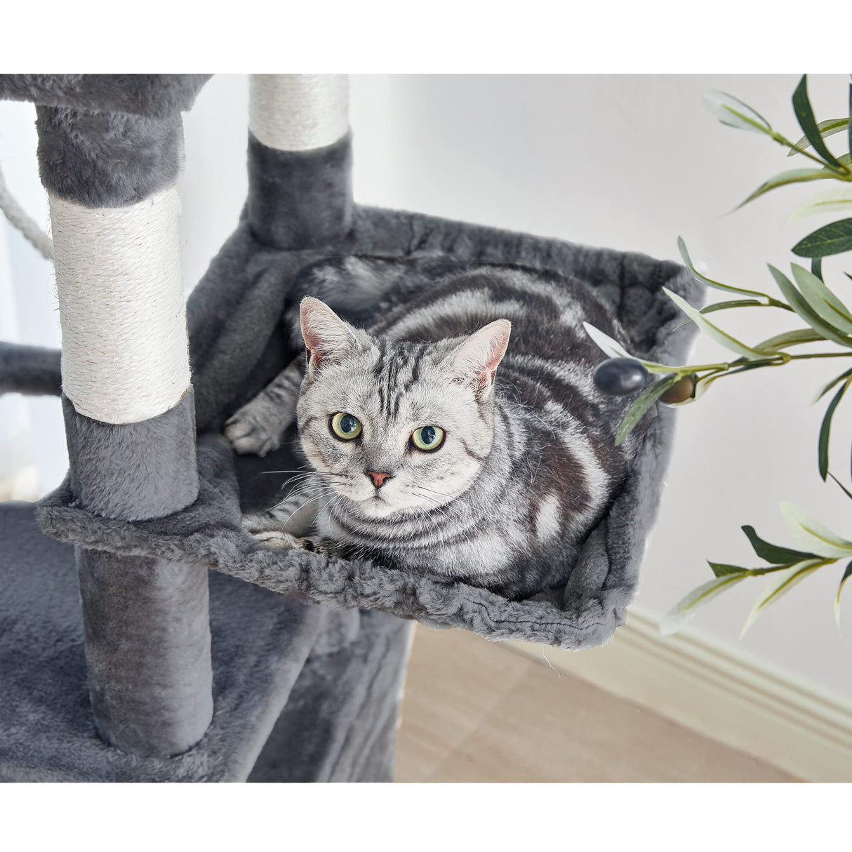 55.9 Inches Cat Tree Multi Level Cat Tower with Sisal-Covered Scratching Posts