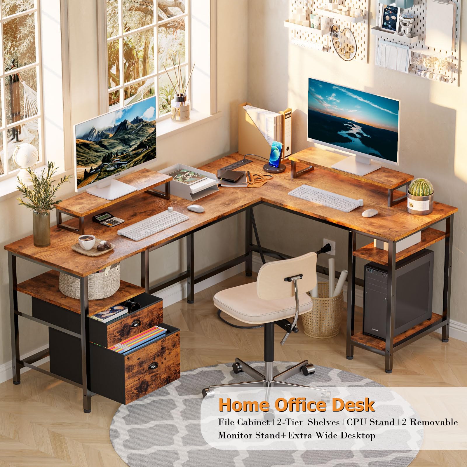 66” L Shaped Desk with Power Outlet